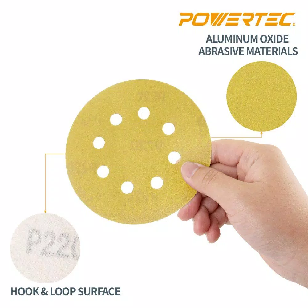 Discount π POWERTEC 5 In. 8 Hole 320-Grit Hook And Loop Sanding Discs In Gold (50-Pack) π 5 Discount π POWERTEC 5 In. 8 Hole 320-Grit Hook And Loop Sanding Discs In Gold (50-Pack) π - Image 3