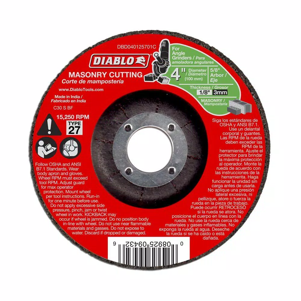 Budget ⌛ DIABLO 4 In. X 1/8 In. X 5/8 In. Masonry Cutting Disc With Depressed Center ⌛