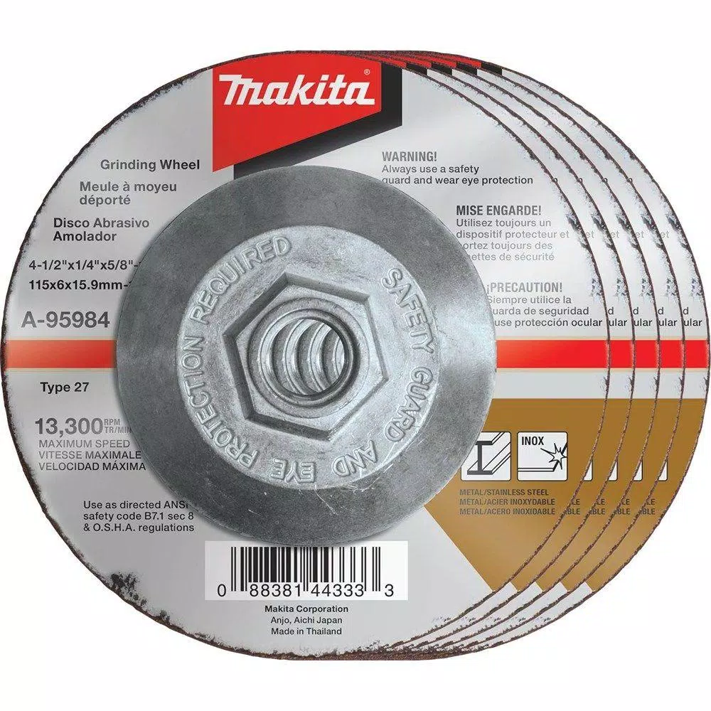 Hot Sale ⌛ Makita 4-1/2 In. X 1/4 In. X 5/8 In. 36-Grit INOX Grinding Wheel (5-Pack) For Use With 4-1/2 In. Angle Grinders 🧨