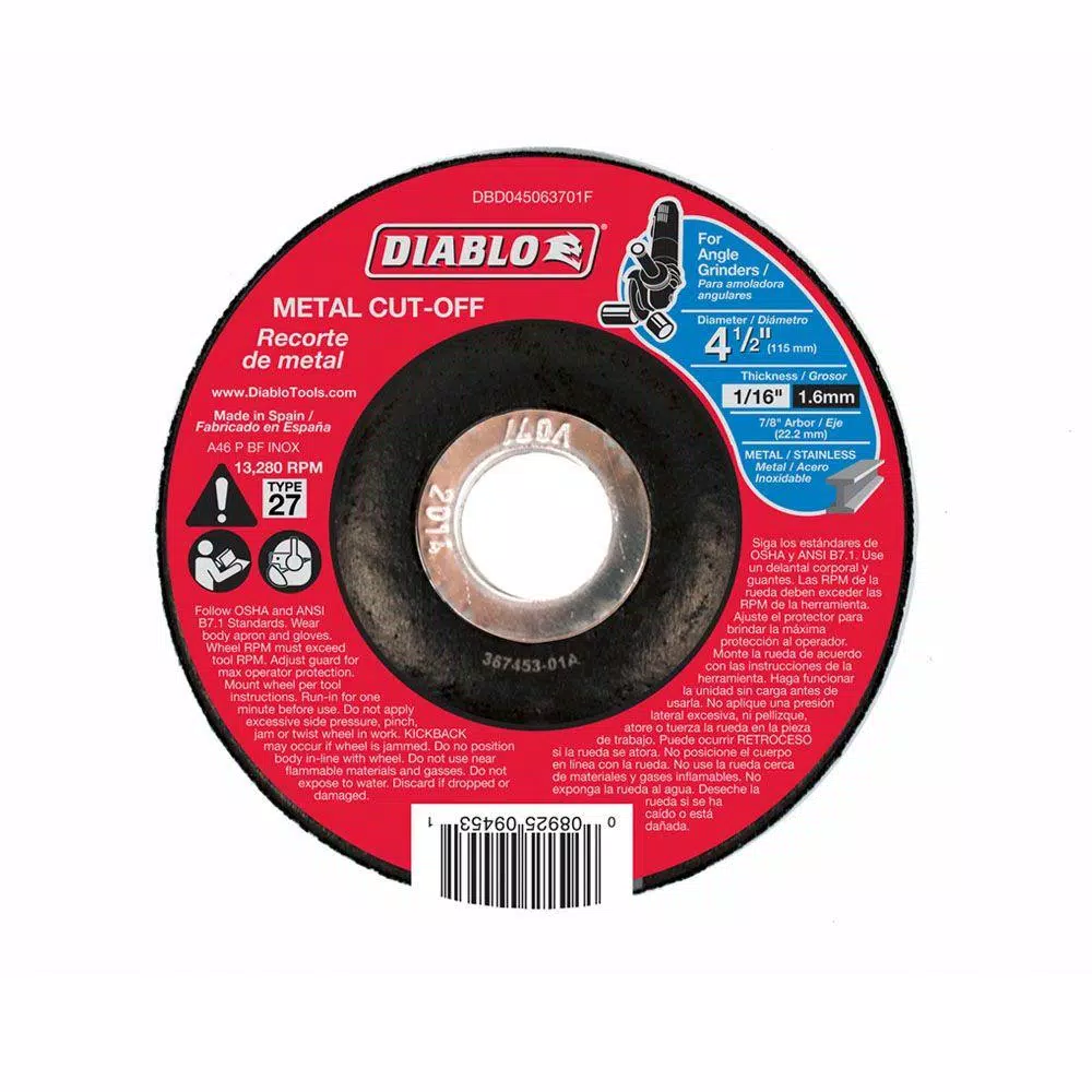 Outlet π DIABLO 4-1/2 In. X 1/16 In. X 7/8 In. Metal Cut-Off Disc With Type 27 Depressed Center π
