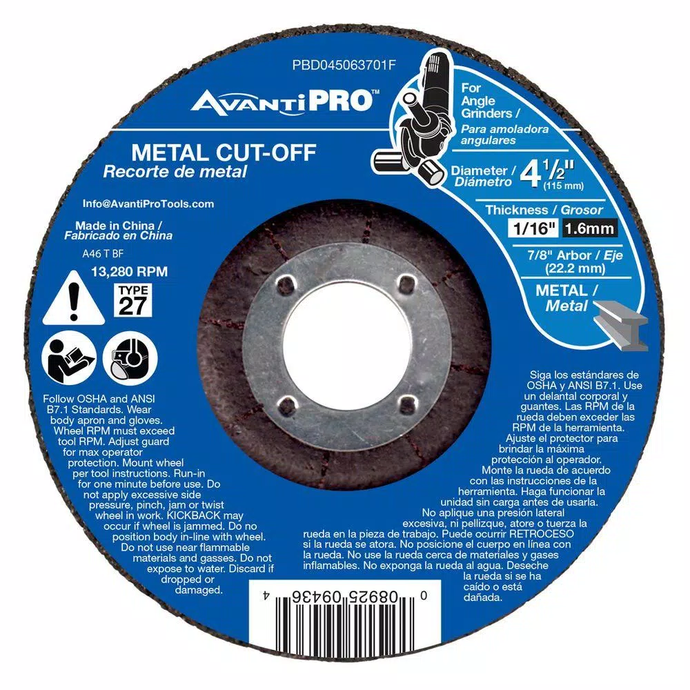 Discount ✨ Avanti Pro 4-1/2 In. X 1/16 In. X 7/8 In. Metal Cut-Off Disc With Type 27 Depressed Center 🤩
