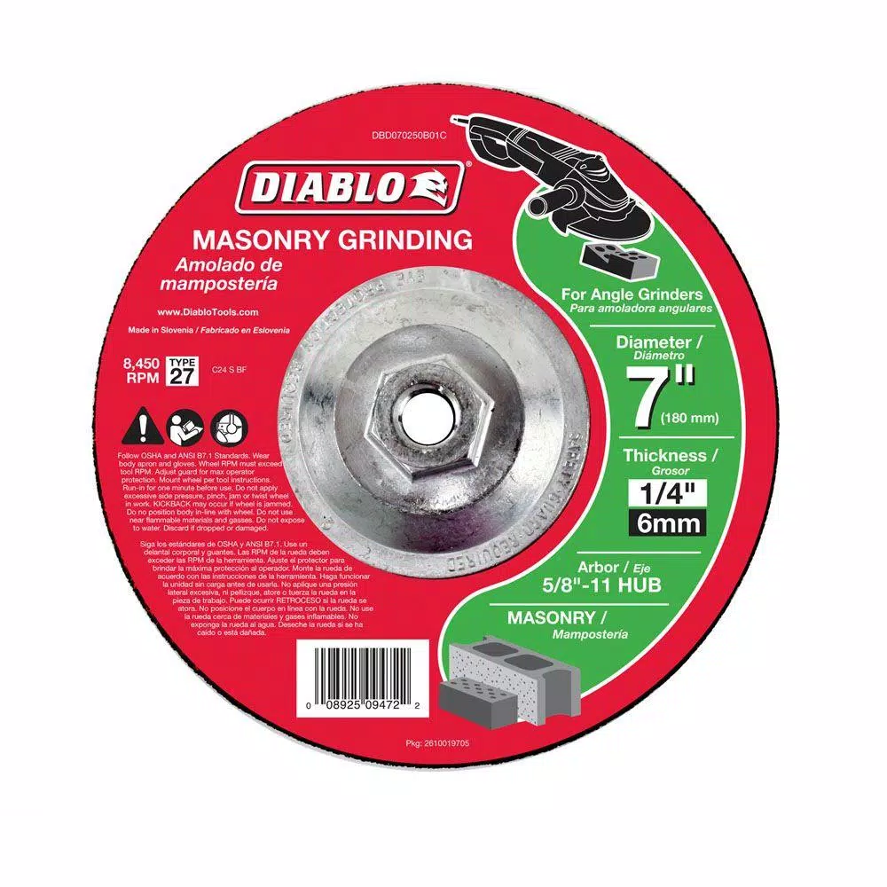 Best Pirce 🧨 DIABLO 7 In. X 1/4 In. X 5/8 In. 11 Arbor Masonry Grinding Disc With Type 27 Depressed Center Hub ❤️