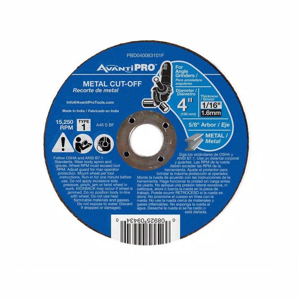 Flash Sale ๐ Avanti Pro 4 In. X 1/16 In. X 5/8 In. Type 1 Metal Cut-Off Disc ๐