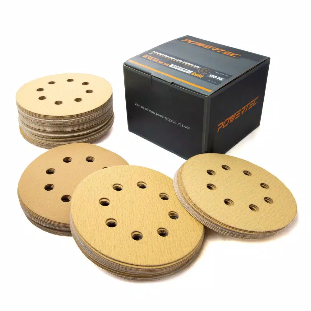 Buy ⌛ POWERTEC 5 In. A/O Hook And Loop 8-Hole Sanding Disc Assortment Grits In Gold (100-Pack) ⌛ 5 Buy ⌛ POWERTEC 5 In. A/O Hook And Loop 8-Hole Sanding Disc Assortment Grits In Gold (100-Pack) ⌛ - Image 3