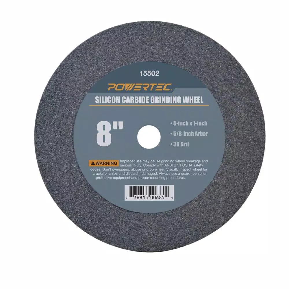 Best reviews of 🎉 POWERTEC 8 In. X 1 In. X 5/8 In. 36 Grit Silicon Carbide Grinding Wheel ✔️