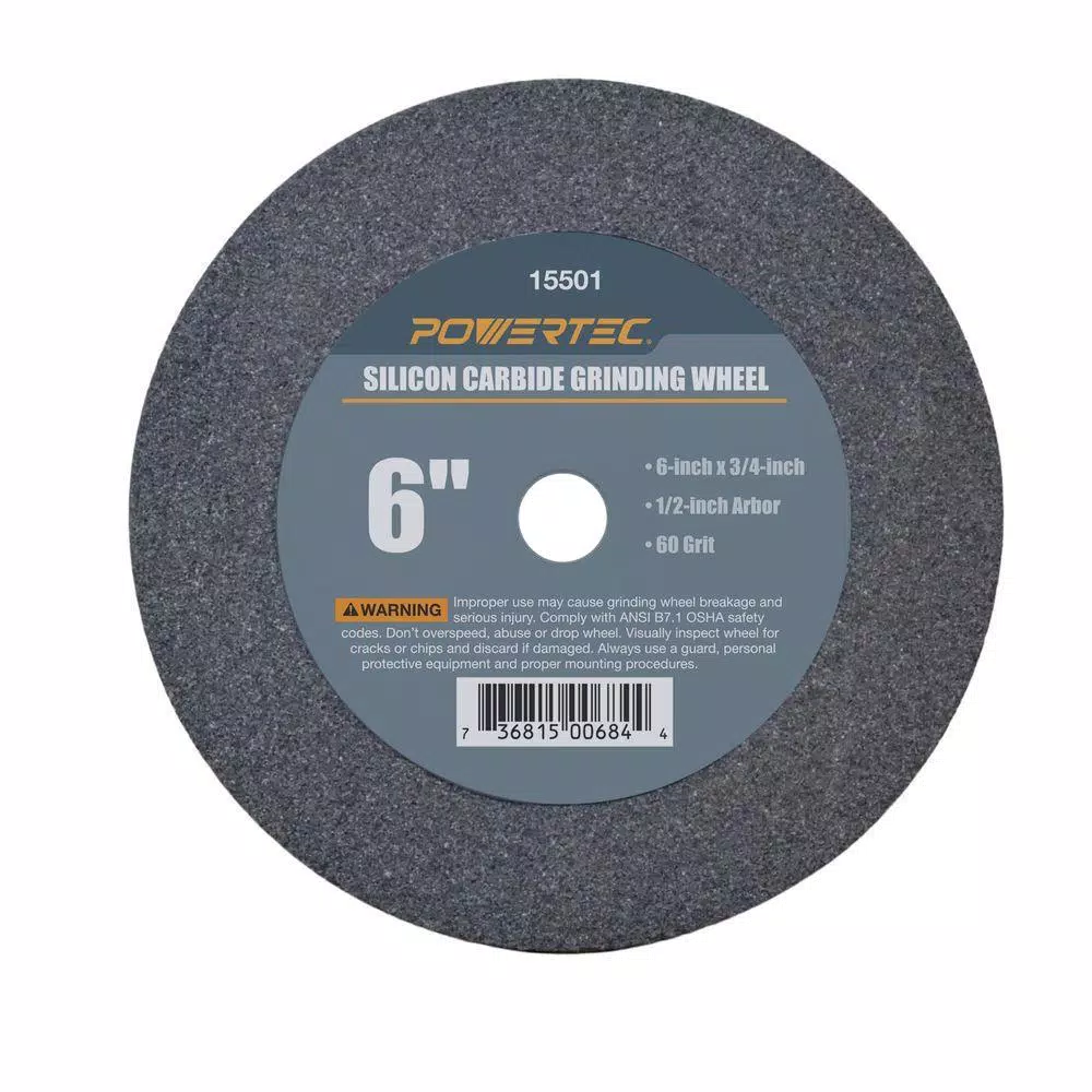 Promo 🤩 POWERTEC 6 In. X 3/4 In. X 1/2 In. 60 Grit Silicon Carbide Grinding Wheel 💯