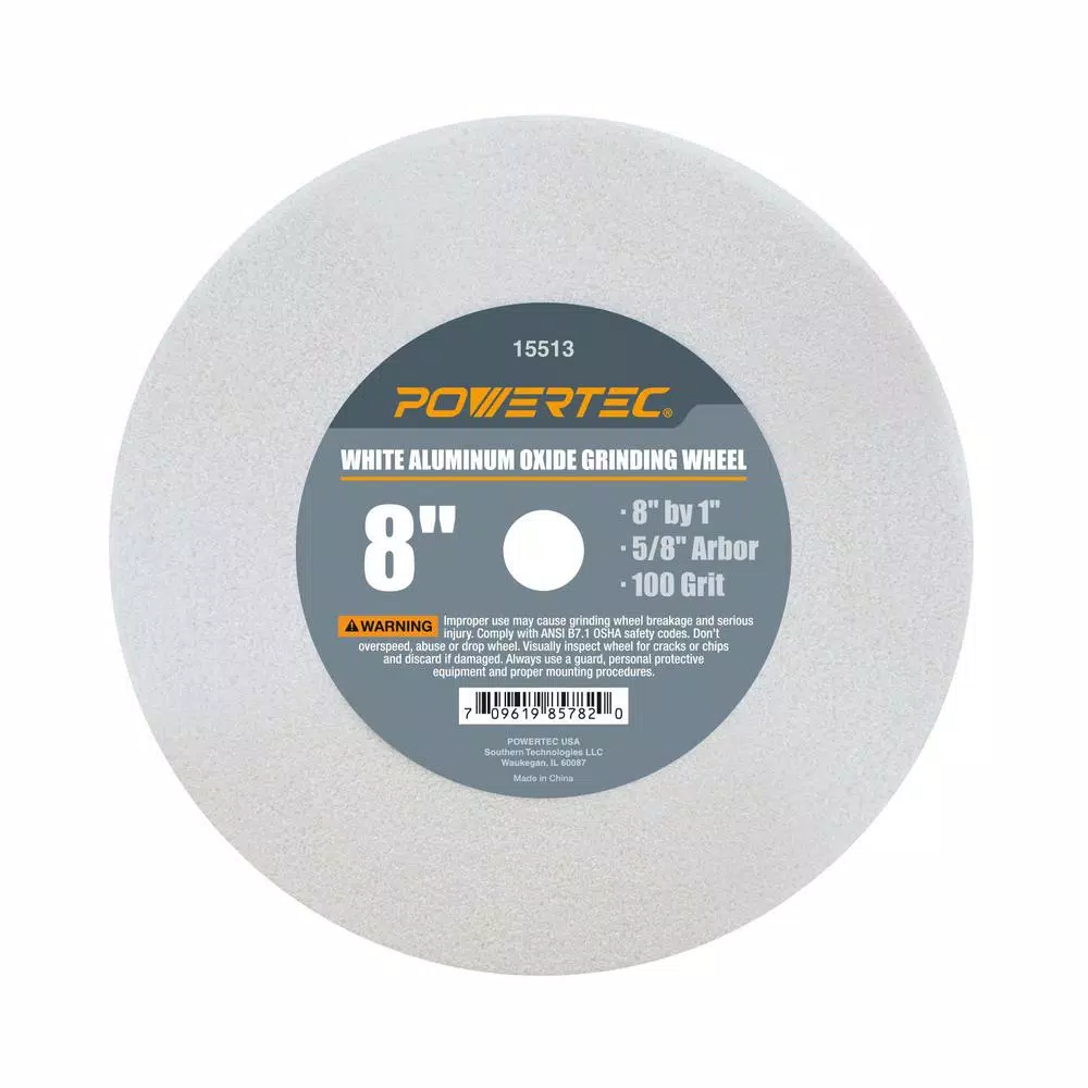 Abrasives Sales Store 23 Hot Sale β€οΈ POWERTEC 8 In. X 1 In. 100-Grit 5/8 In. Arbor White Aluminum Oxide Grinding Wheel π