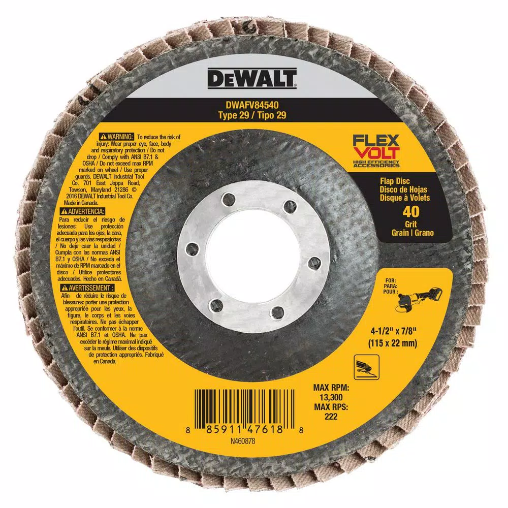 Abrasives Sales Store 10 Discount π DEWALT FLEXVOLT 4-1/2 In. X 7/8 In. 40 Grit Flap Disc Type 29 π